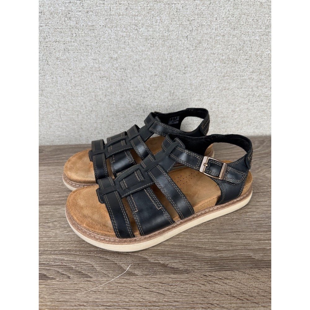 Clarks Arwell Sun Black Leather Gladiator Fisherman Sandals Women's 9 M